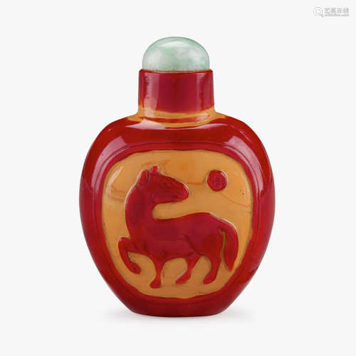 A Chinese realgar glass snuff bottle, with horse, 19th century