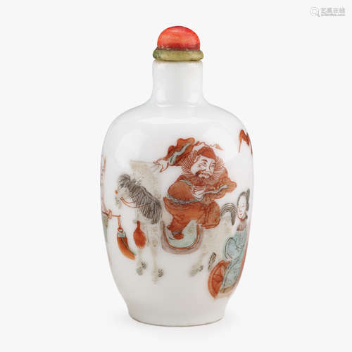 A Chinese porcelain snuff bottle, with Zhong Kui the Demon Queller, qing dynasty