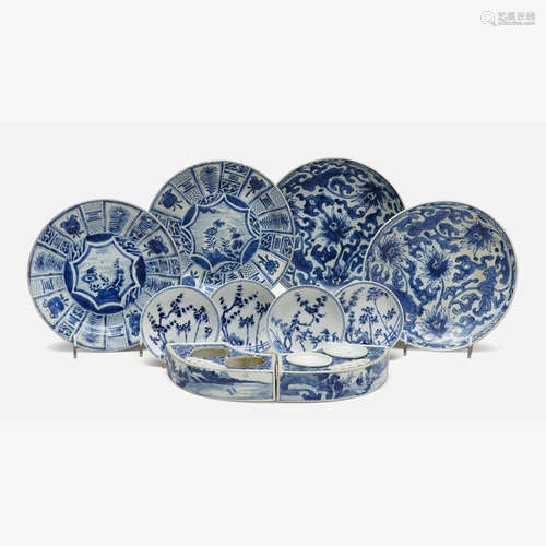 A group of ten Chinese blue and white shipwreck export porcelain wares, kangxi period