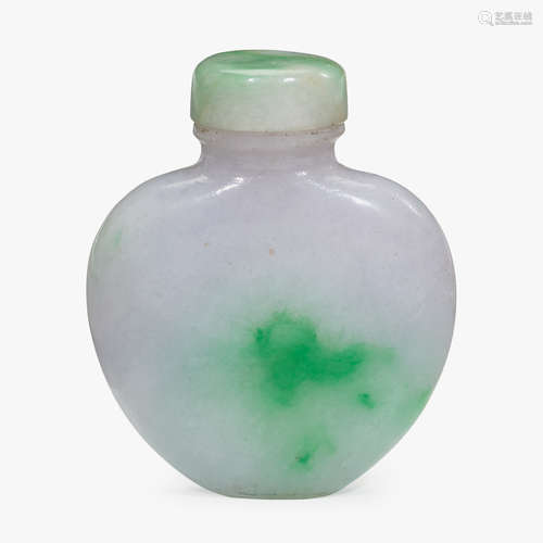 A Chinese jadeite unadorned flattened ovoid snuff bottle, qing dynasty