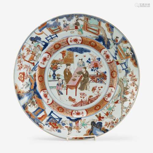 A Chinese gilt decorated Imari porcelain charger with figural scene, 18th century