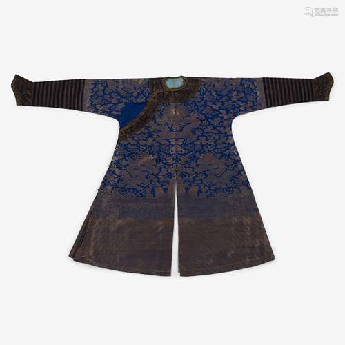 A Chinese dark blue ground summer dragon robe, late qing dynasty