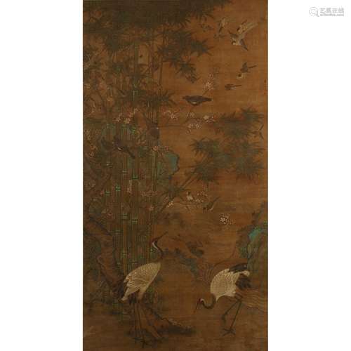 AFTER LU JI (1475-1503), MING/QING DYNASTY, CRANES IN A BAMBOO GROVE