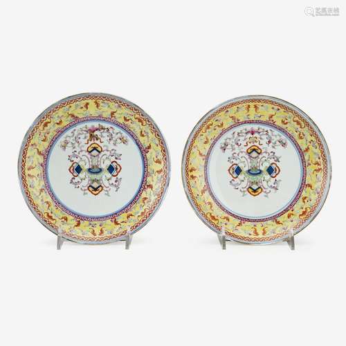 A pair of Chinese famille rose enameled porcelain shallow dishes, guangxu six character mark and of the period