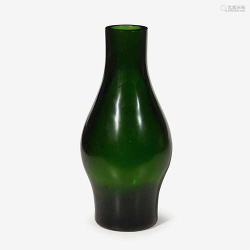 A Chinese green glass spindle-form vase, qianlong four-character wheel-cut mark within a square and of the period