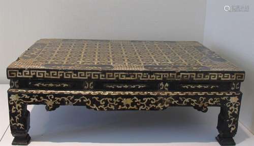 Two Korean mother-of pearl inlaid black lacquer rectangular low tables, joseon dynasty