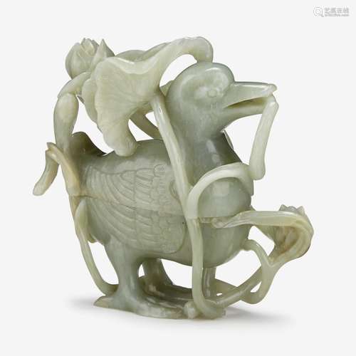 A Chinese celadon jade duck-form covered box, 18th/19th century