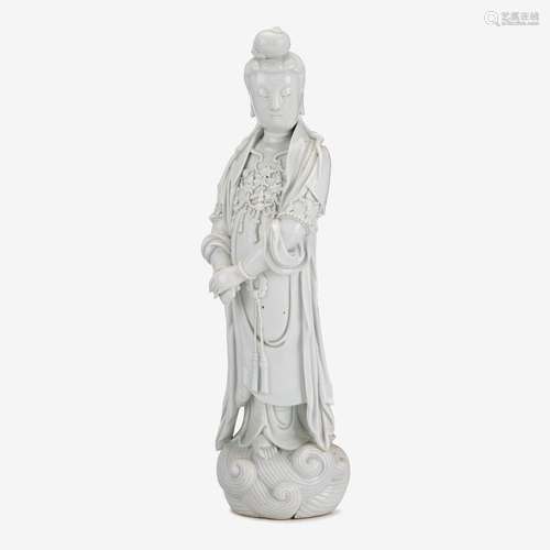 A Chinese blanc de chine porcelain figure of Guanyin on waves, double gourd impressed mark and boji yuren seal, attributed to su xuejin