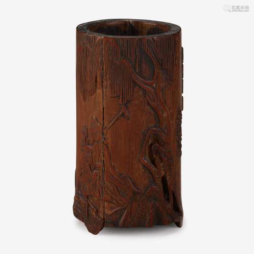 A Chinese bamboo brush pot, dated dingyou year, 18th / 19th century