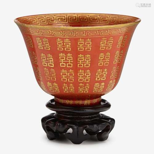 A Chinese red ground gilt decorated porcelain 