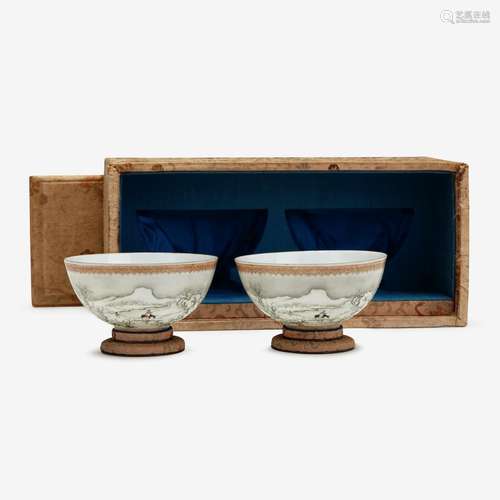 A pair of fine Chinese 'eggshell' porcelain snowscape bowls, yang he tang mark, republic period