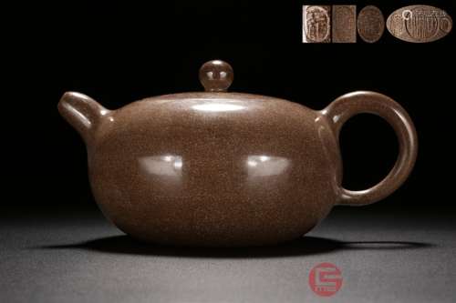 （精英）001：九十年代·国家级工艺美术师＂庞妮＂全手工精制优质降坡泥抛光扁圆珠紫砂壶