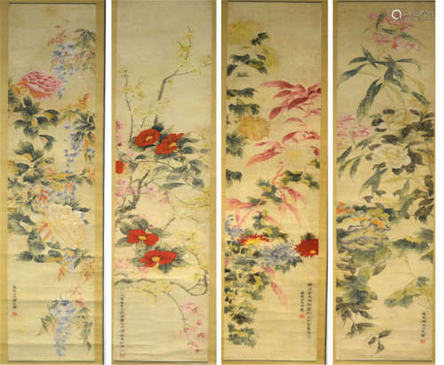 Four Chinese Watercolor Paintings on Scrolls