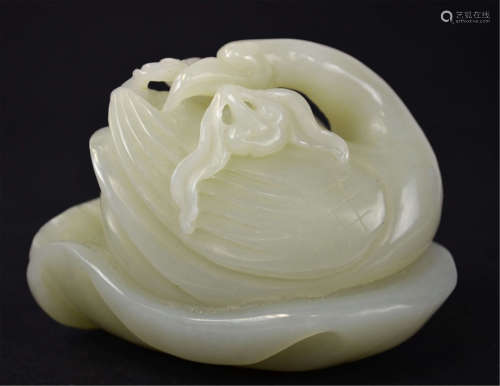 Chinese White Jade Carving of Swans
