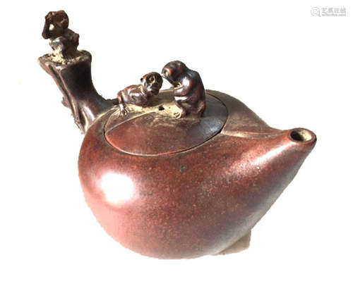 Chinese Yixing Zisha Teapot with Monkeys