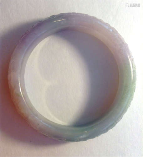GIA Chinese Carved Natural Lavender Jadeite Bangle