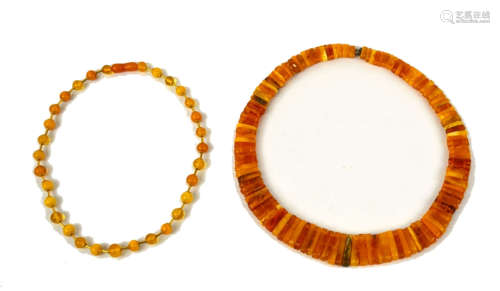 Two Natural Amber Beaded Necklaces