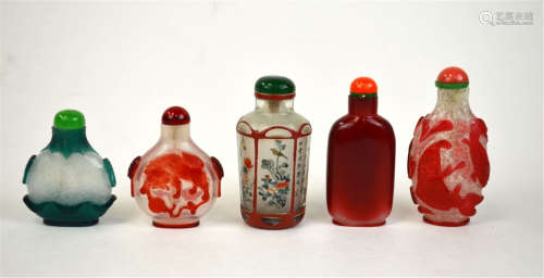 Five Peking Glass Snuff Bottles