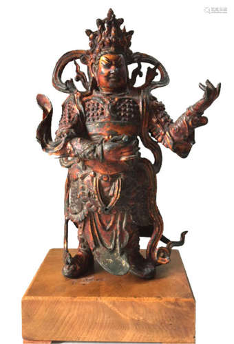 Chinese Bronze Figure of Guardian with Wood stand