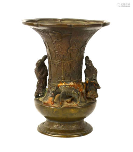 Chinese Bronze Vase with Figural Design