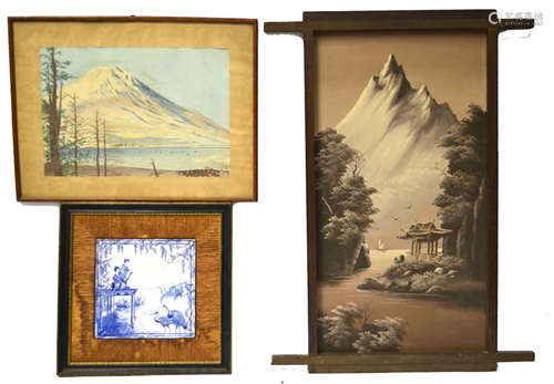 Japanese Painting & Porcelain Plaque (3 pcs)