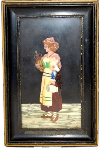 Framed Pietra Dura Plaque with Lady