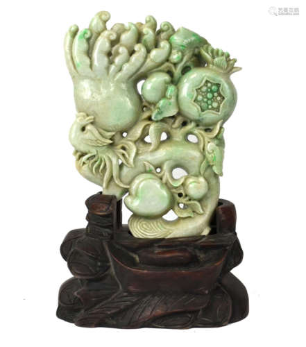 Chinese Jadeite Carving with Wood Stand