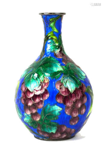 Korean Enameled Silver Cabinet Vase with Grapes