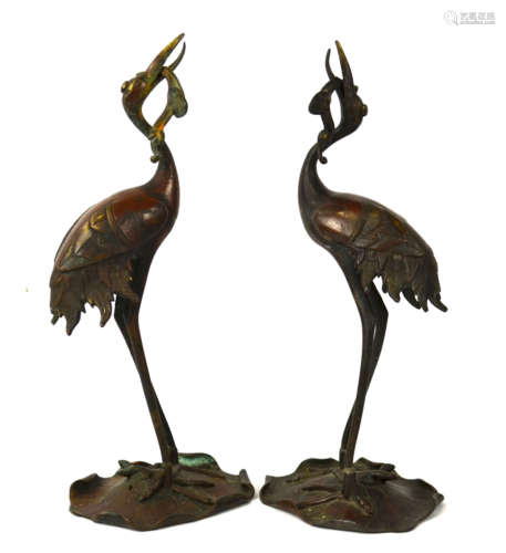 Pair of Chinese Crane Candle Holders