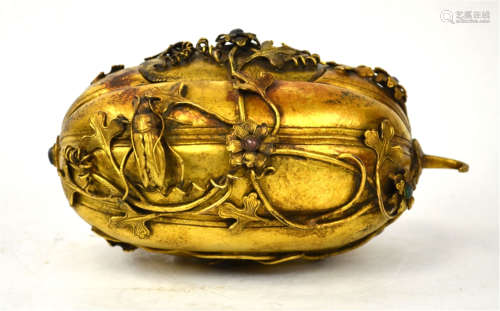 Chinese Gilt Bronze Covered Box, Qing Dynasty