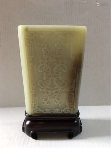 Chinese Carved Yellow Jade Four-Sided Brush Pot
