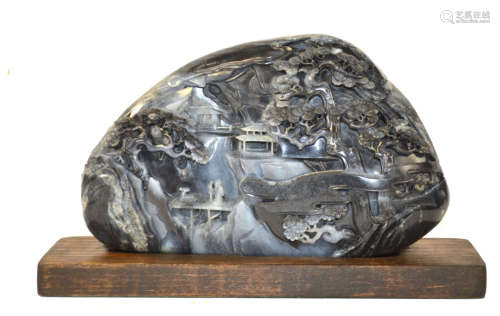 Chinese Carved  Black & White Jade Boulder