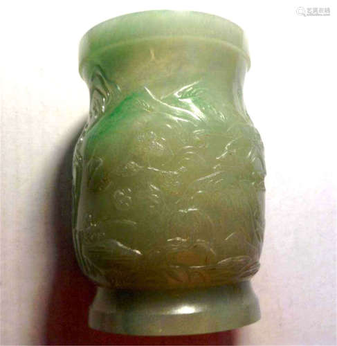 Chinese Carved Natural Jadeite Brushpot