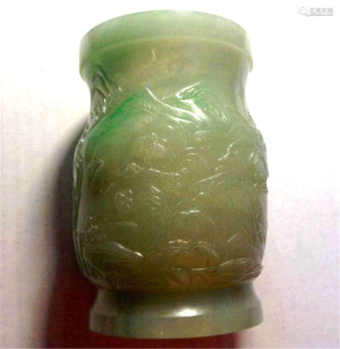 Chinese Carved Natural Jadeite Brushpot