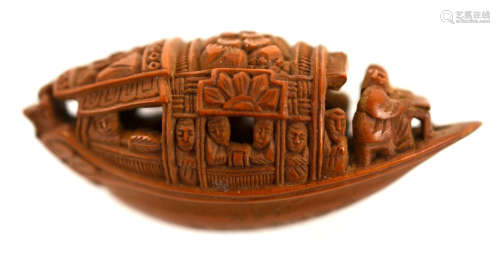 Chinese Nut Carving with Boat