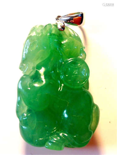 Fine Natural Carved Green Jadeite Pendant GIA CERT