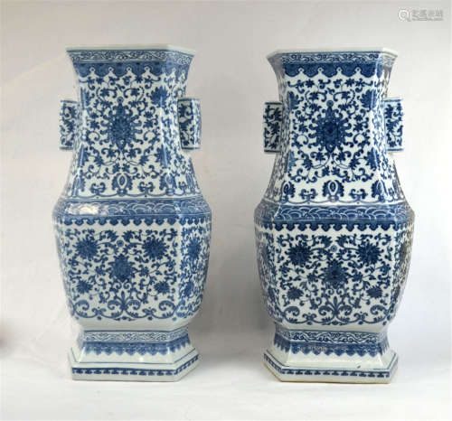 Large Pair Chinese Blue &White Vases