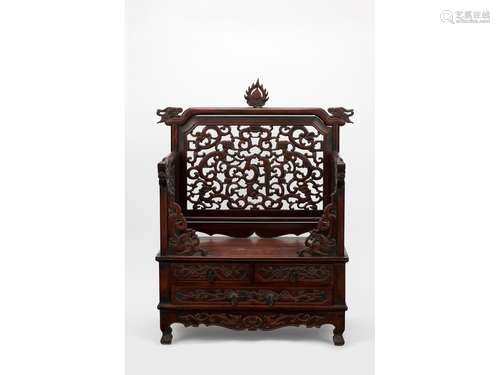 A HUANGHUALI OR ROSEWOOD THRONE-FORM MIRROR STAND