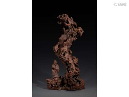 AN AGARWOOD CARVING OF IMMORTAL AND GNARLED TREE