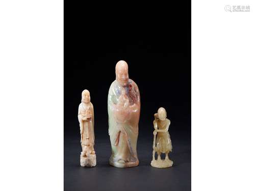 A GROUP OF THREE SOAPSTONE LUOHAN FIGURES