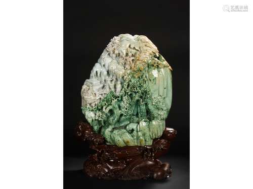 A MASSIVE JADEITE CARVED BOULDER 'SHANZI'