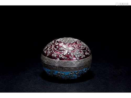 AN ENAMELLED SILVER BOX AND COVER