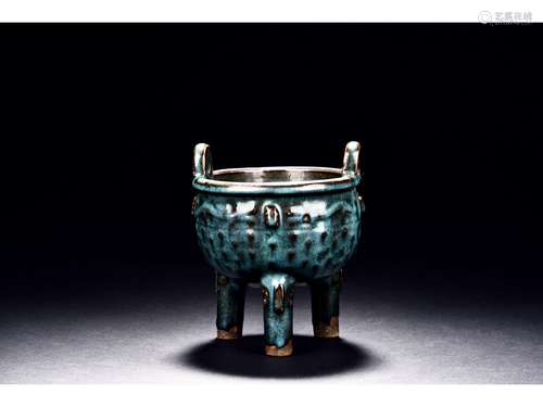 A FLAMBE GLAZED TRIPOD CENSER