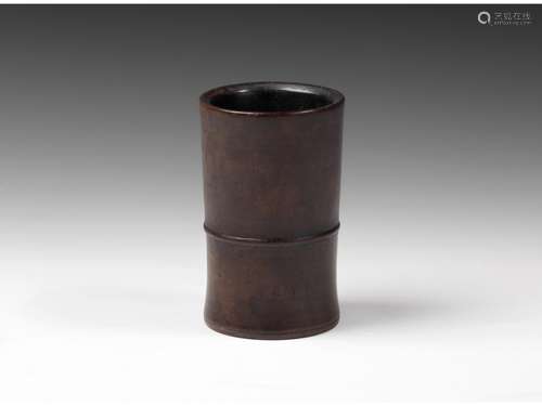 A ROSEWOOD CARVED BRUSHPOT