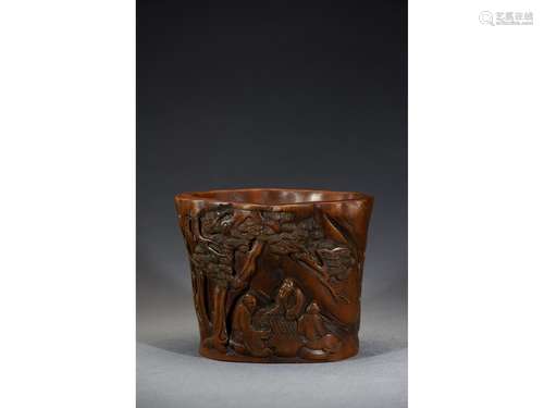 AN AGARWOOD 'LITERATI' BRUSHPOT