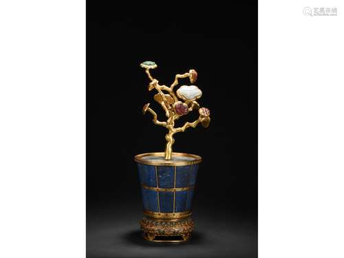 A LAPIS LAZULI AND GILT-BRONZE LINGZHI JARDINIERE