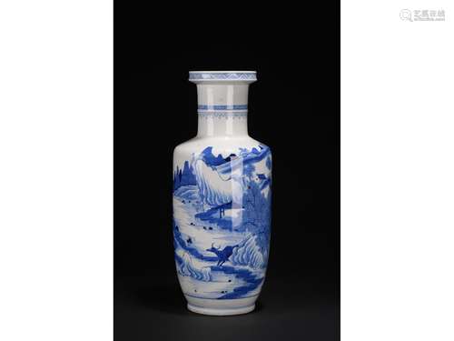 A BLUE AND WHITE 'LANDSCAPE' ROULEAU VASE