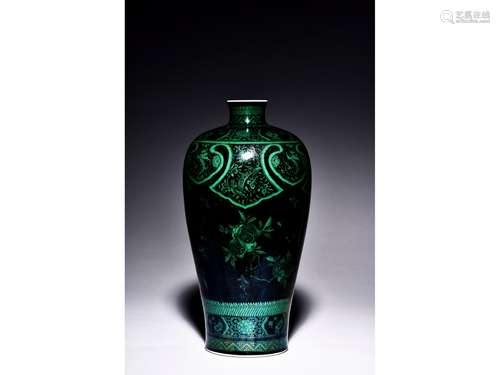 A BLACK GROUND GREEN ENAMELED 'POMEGRANATE VASE