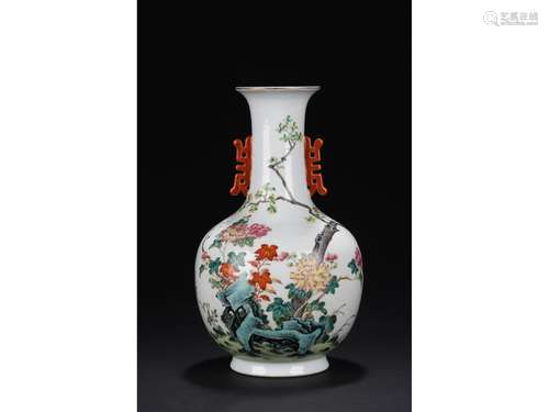 A FAMILLE ROSE 'FLOWERS' BALUSTER VASE