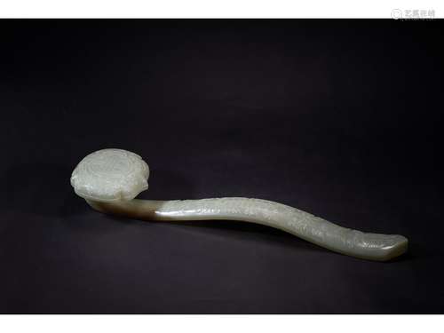 A GREENISH WHITE JADE RUYI SCEPTER